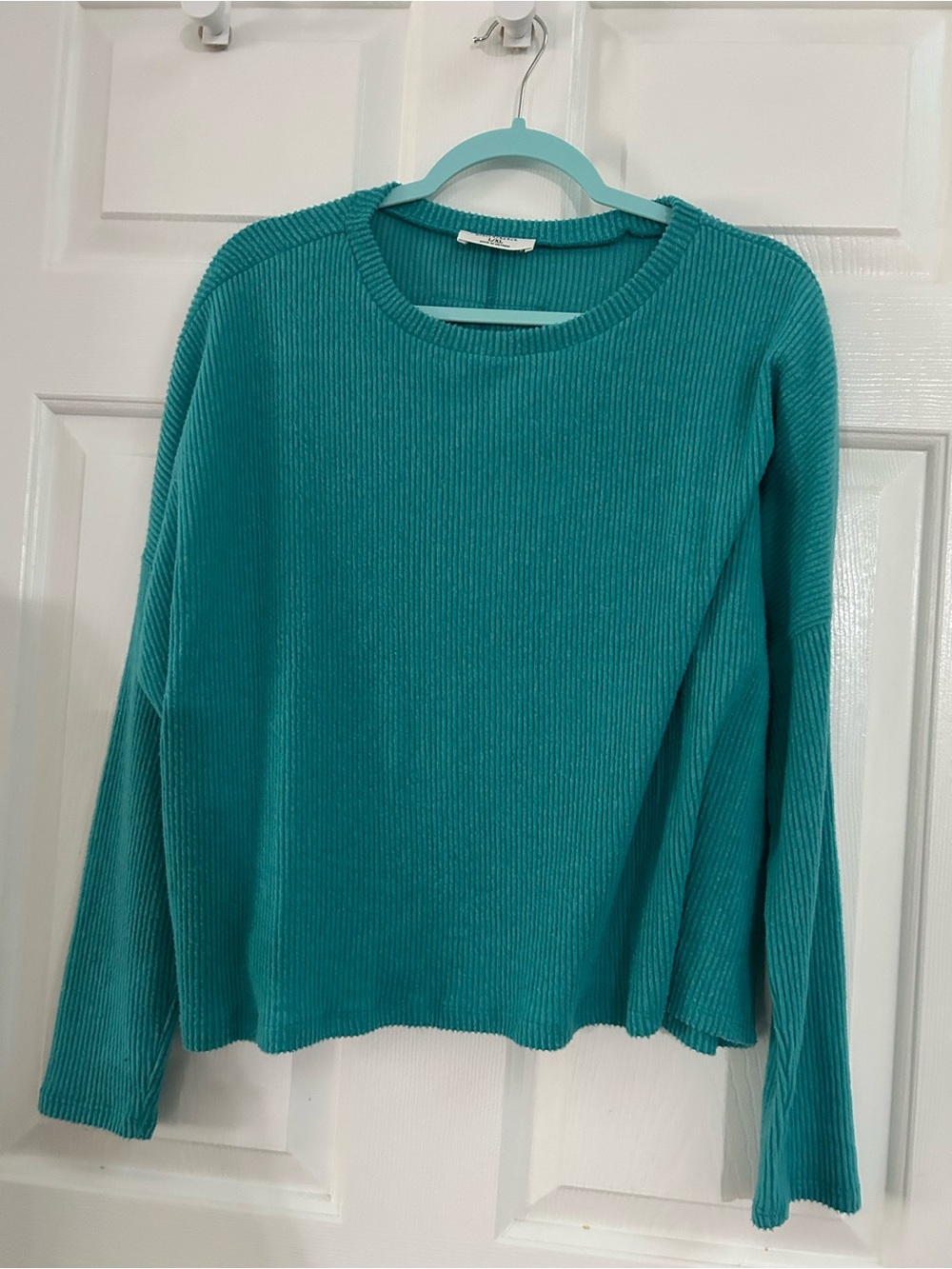 Zenana Outfitters Teal Ribbed Crewneck Sweater